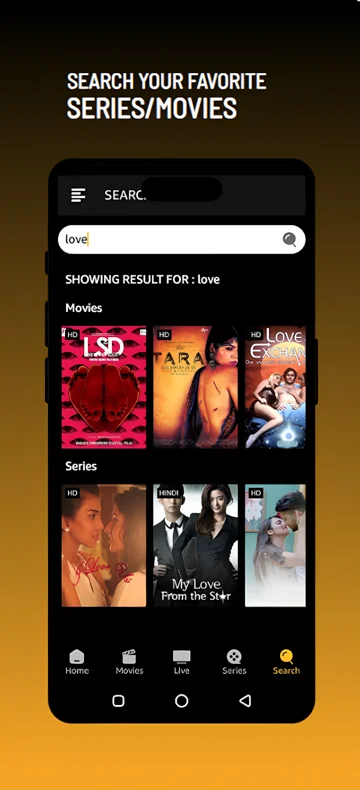 Publisher promotional image showing a Picasso search for love and separate movie and series results.